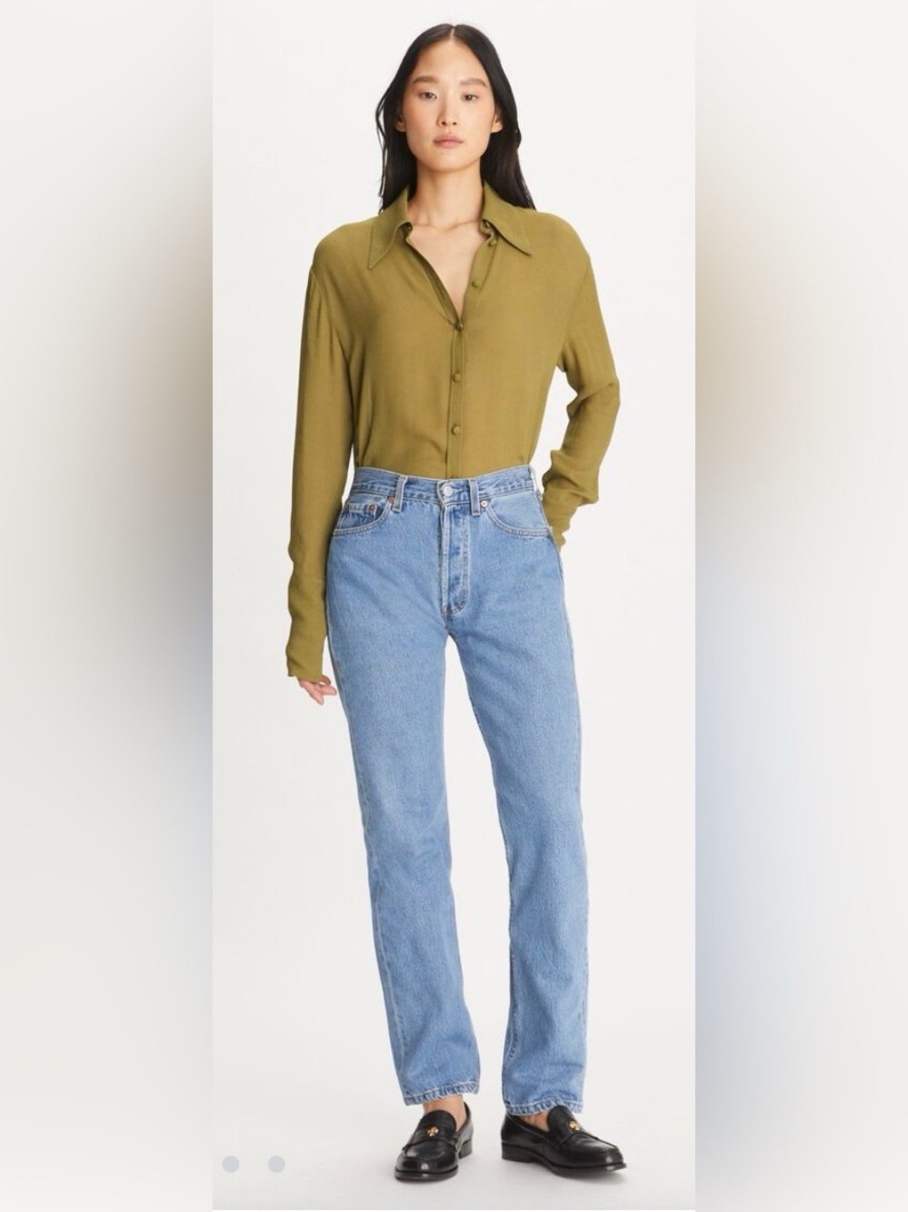 NWT [Tory Burch] Cuffed Viscose Button-Up Long-Sleeve Shirt Ash Green Women’s 4 - Picture 5 of 16
